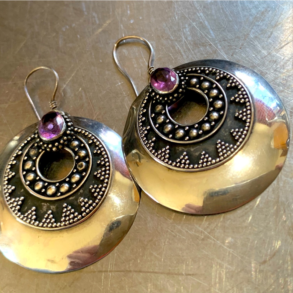 Sterling silver earrings with genuine amethyst.